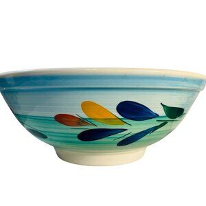 Italian Ceramic Serving Bowl 12" 3Qt Multicolor Leaf Design Handcrafted Roma Inc